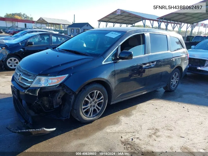 2011 Honda Odyssey Ex VIN: 5FNRL5H43BB062497 Lot: 40638603