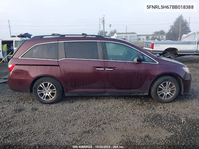 2011 Honda Odyssey Ex-L VIN: 5FNRL5H67BB018388 Lot: 40659028