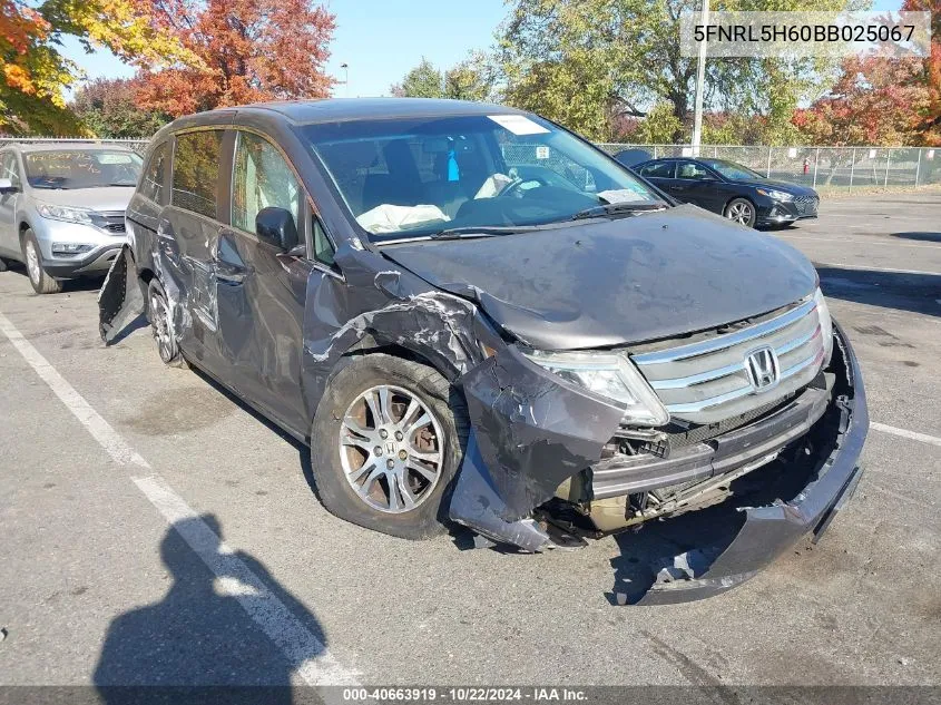 2011 Honda Odyssey Ex-L VIN: 5FNRL5H60BB025067 Lot: 40663919