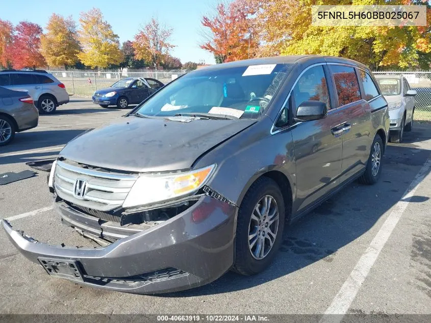 2011 Honda Odyssey Ex-L VIN: 5FNRL5H60BB025067 Lot: 40663919