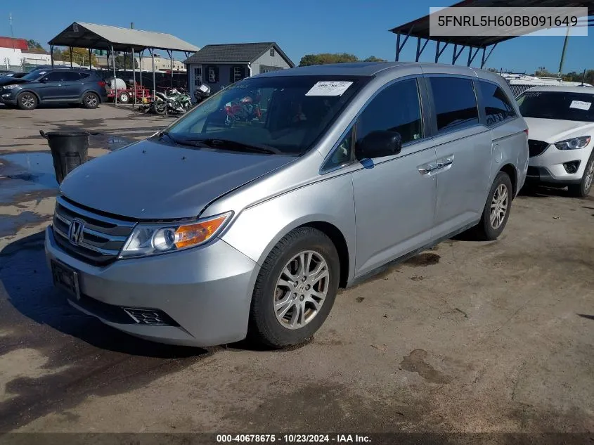 2011 Honda Odyssey Ex-L VIN: 5FNRL5H60BB091649 Lot: 40678675