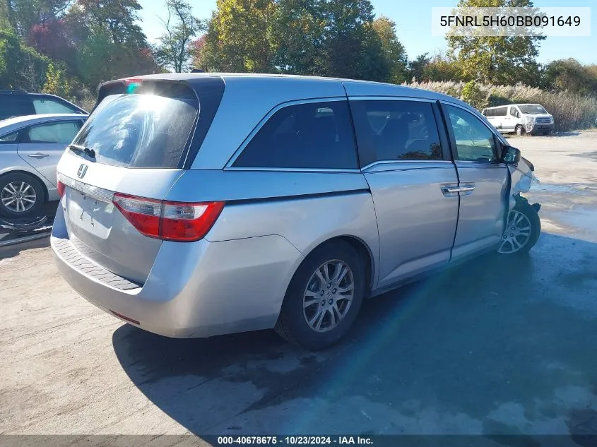 2011 Honda Odyssey Ex-L VIN: 5FNRL5H60BB091649 Lot: 40678675