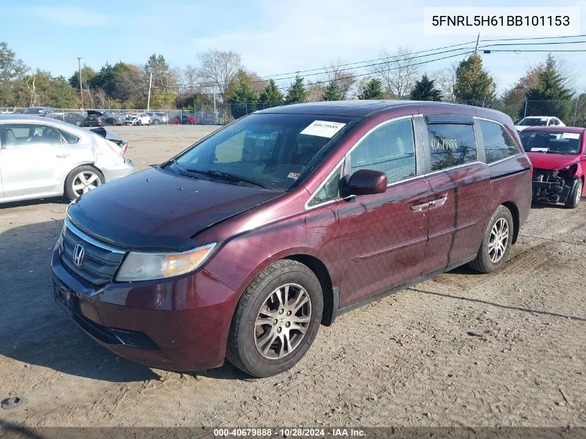 2011 Honda Odyssey Ex-L VIN: 5FNRL5H61BB101153 Lot: 40679888