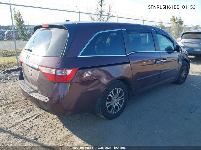 2011 Honda Odyssey Ex-L VIN: 5FNRL5H61BB101153 Lot: 40679888