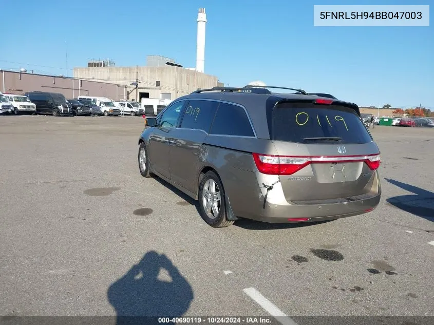 2011 Honda Odyssey Touring/Touring Elite VIN: 5FNRL5H94BB047003 Lot: 40690119