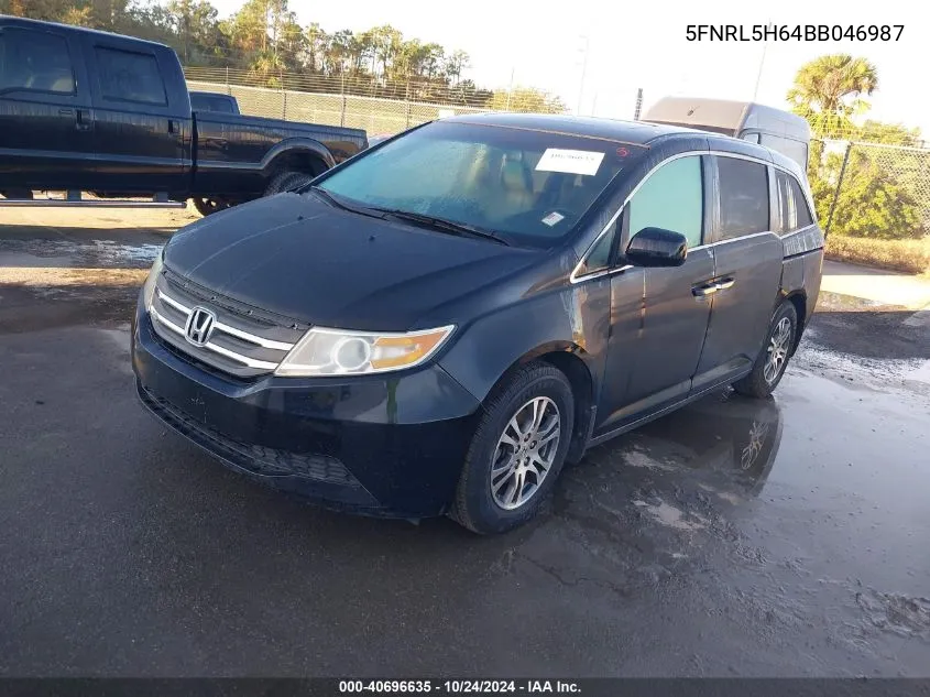 2011 Honda Odyssey Ex-L VIN: 5FNRL5H64BB046987 Lot: 40696635