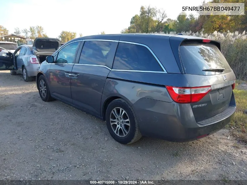 2011 Honda Odyssey Ex-L VIN: 5FNRL5H67BB049477 Lot: 40715008