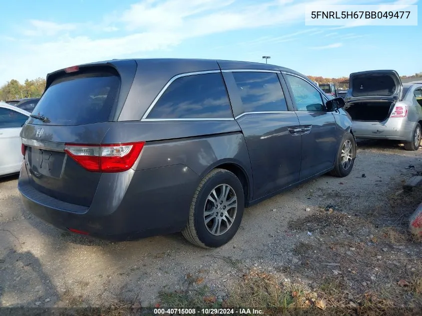 2011 Honda Odyssey Ex-L VIN: 5FNRL5H67BB049477 Lot: 40715008