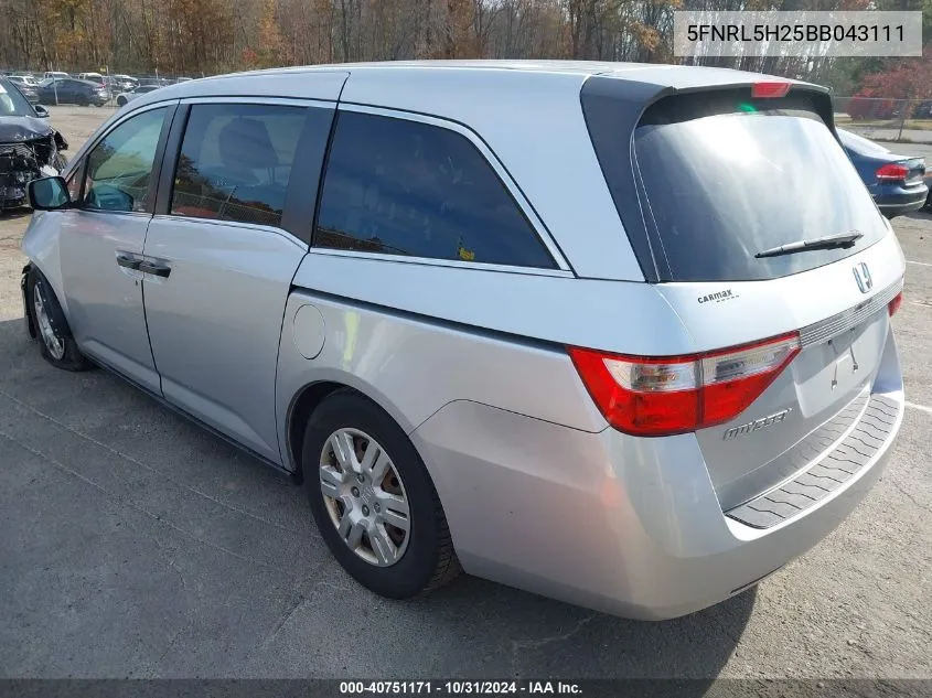 2011 Honda Odyssey Lx VIN: 5FNRL5H25BB043111 Lot: 40751171