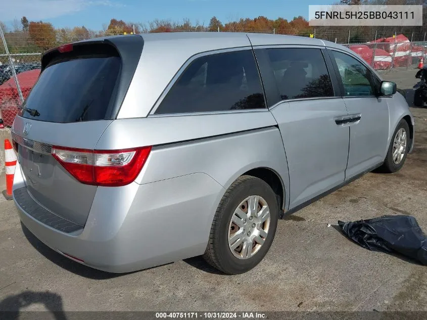 2011 Honda Odyssey Lx VIN: 5FNRL5H25BB043111 Lot: 40751171