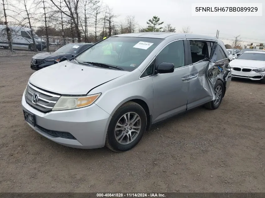 2011 Honda Odyssey Ex-L VIN: 5FNRL5H67BB089929 Lot: 40841828