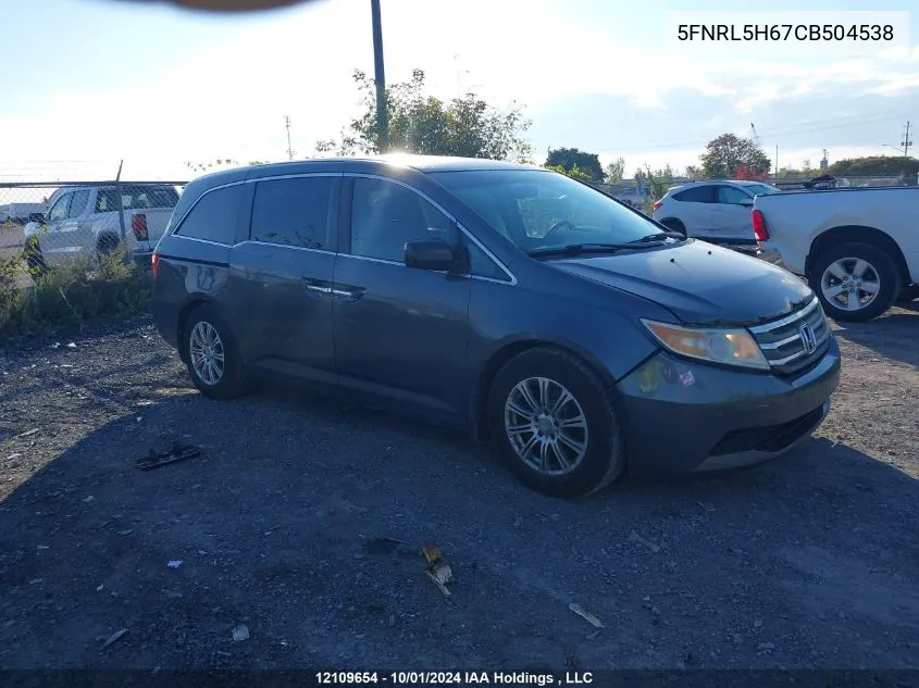 2012 Honda Odyssey Ex-L VIN: 5FNRL5H67CB504538 Lot: 12109654