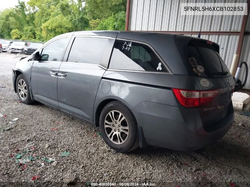 2012 Honda Odyssey Ex-L VIN: 5FNRL5H6XCB102853 Lot: 40030540