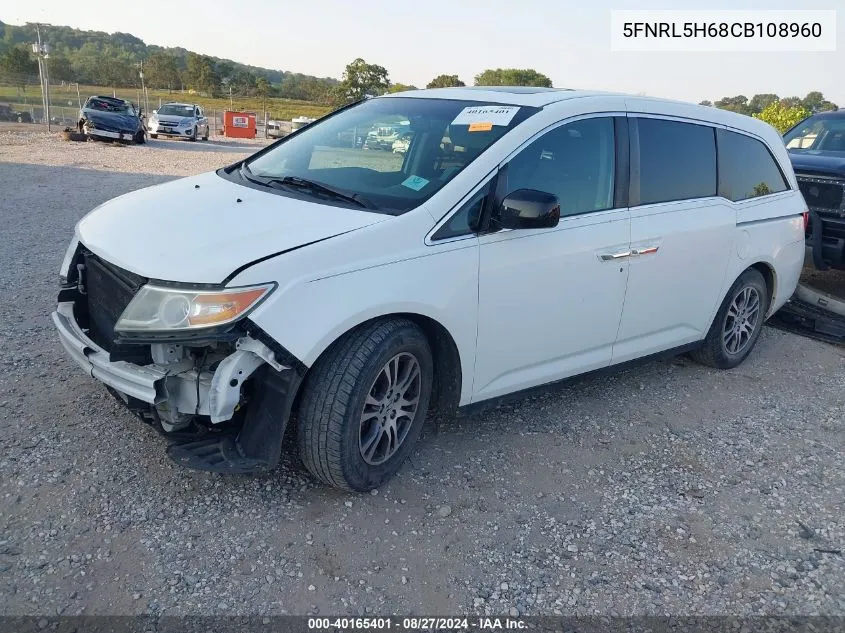 2012 Honda Odyssey Ex-L VIN: 5FNRL5H68CB108960 Lot: 40165401