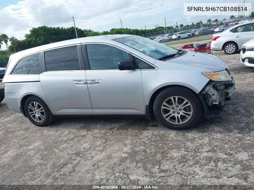 5FNRL5H67CB108514 2012 Honda Odyssey Ex-L