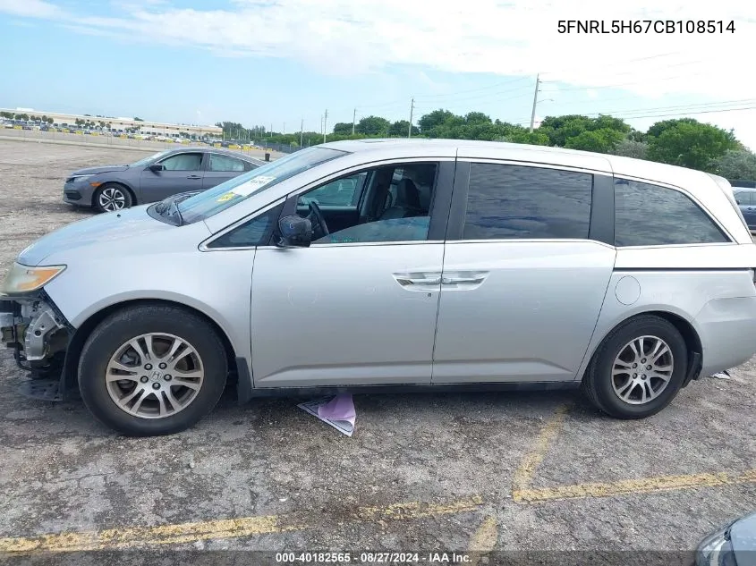 2012 Honda Odyssey Ex-L VIN: 5FNRL5H67CB108514 Lot: 40182565