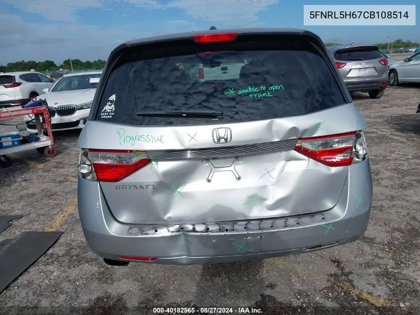 5FNRL5H67CB108514 2012 Honda Odyssey Ex-L