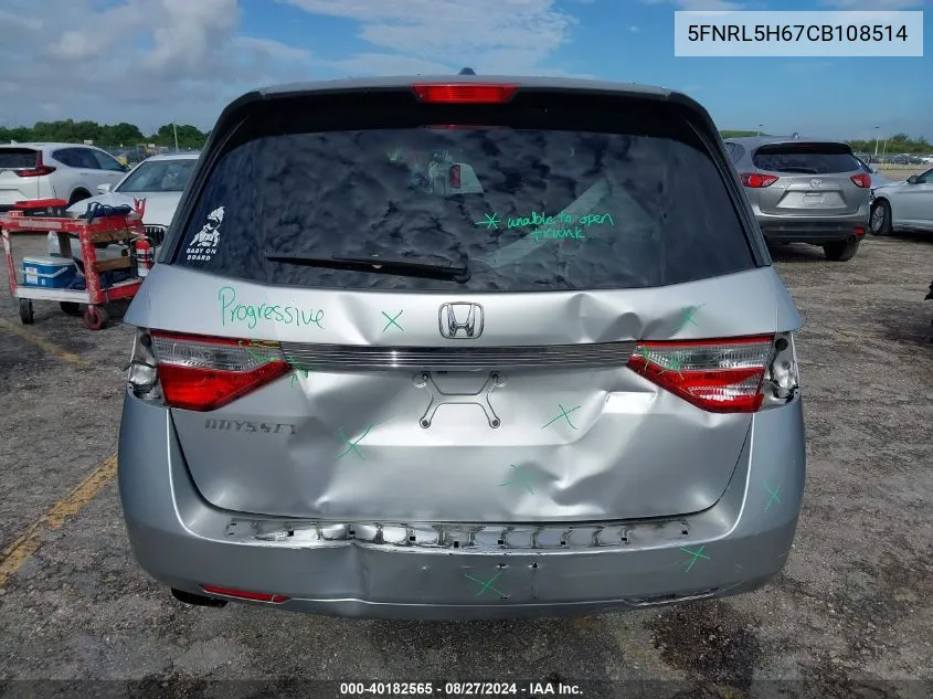 5FNRL5H67CB108514 2012 Honda Odyssey Ex-L