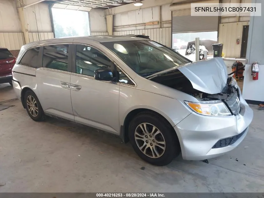 2012 Honda Odyssey Ex-L VIN: 5FNRL5H61CB097431 Lot: 40216253