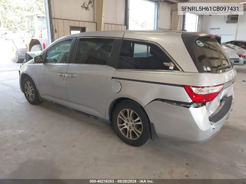 2012 Honda Odyssey Ex-L VIN: 5FNRL5H61CB097431 Lot: 40216253