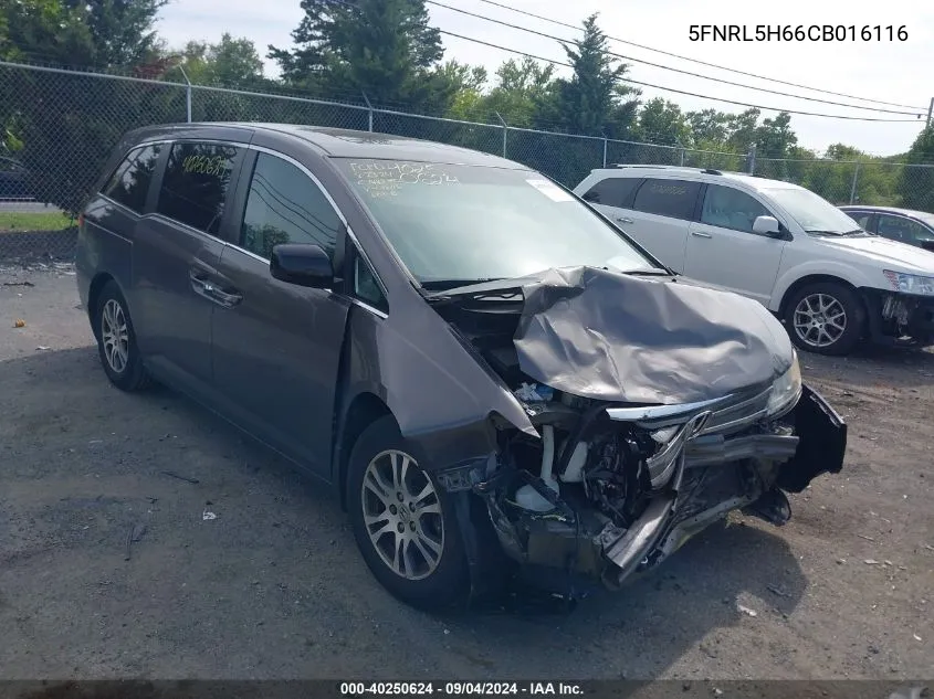 2012 Honda Odyssey Ex-L VIN: 5FNRL5H66CB016116 Lot: 40250624