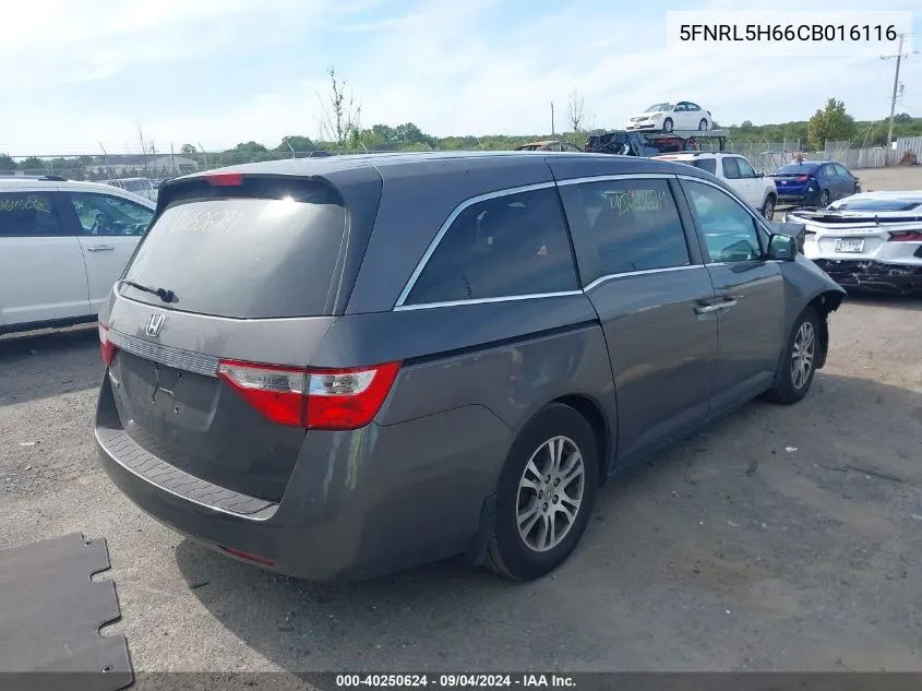 2012 Honda Odyssey Ex-L VIN: 5FNRL5H66CB016116 Lot: 40250624