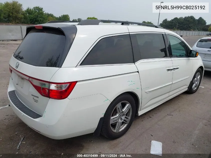 2012 Honda Odyssey Touring/Touring Elite VIN: 5FNRL5H99CB025192 Lot: 40310499