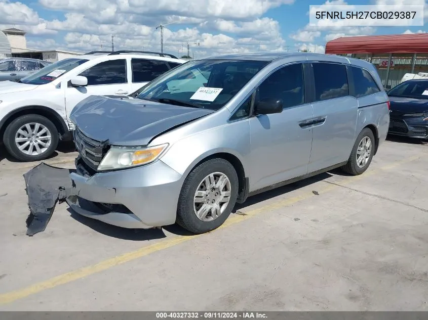 2012 Honda Odyssey Lx VIN: 5FNRL5H27CB029387 Lot: 40327332