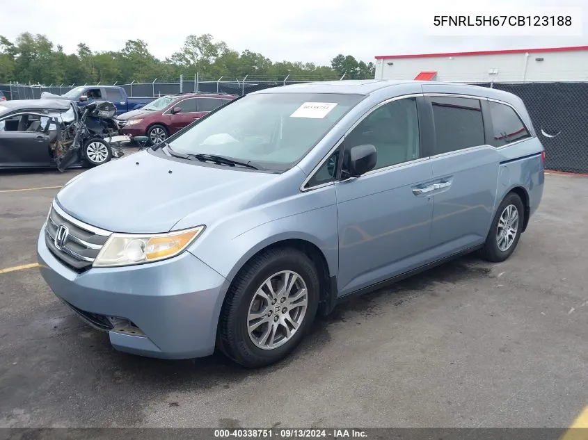 2012 Honda Odyssey Ex-L VIN: 5FNRL5H67CB123188 Lot: 40338751