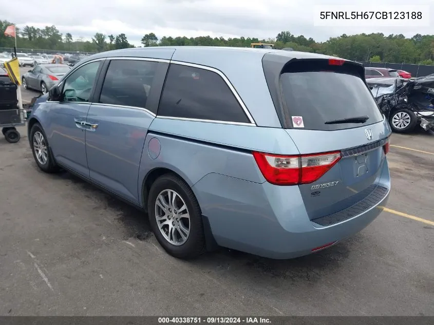 2012 Honda Odyssey Ex-L VIN: 5FNRL5H67CB123188 Lot: 40338751