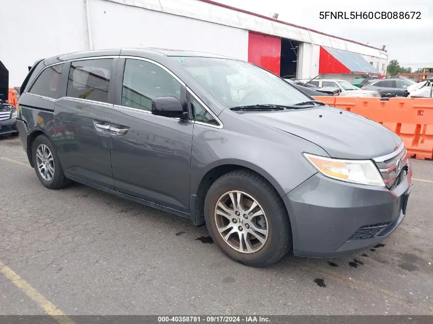 2012 Honda Odyssey Ex-L VIN: 5FNRL5H60CB088672 Lot: 40358781