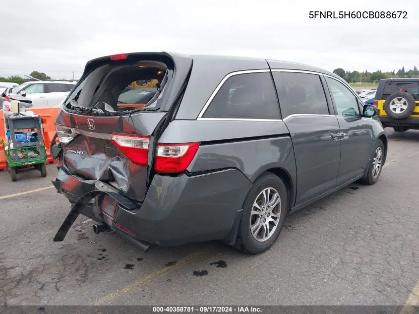 2012 Honda Odyssey Ex-L VIN: 5FNRL5H60CB088672 Lot: 40358781