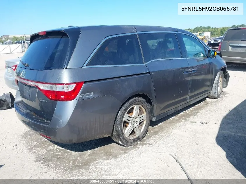 2012 Honda Odyssey Touring/Touring Elite VIN: 5FNRL5H92CB066781 Lot: 40388451