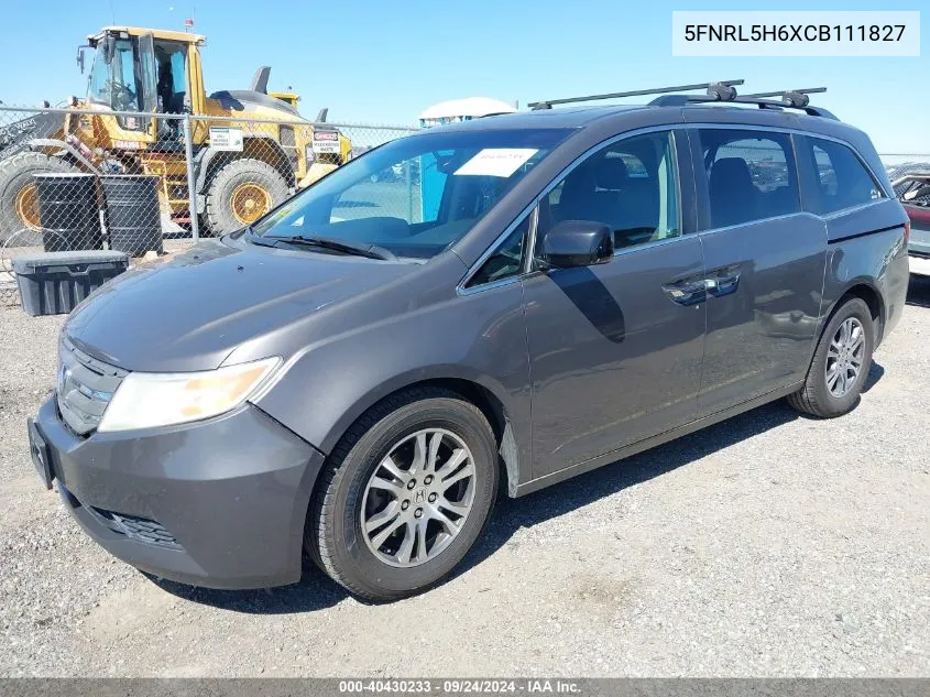 2012 Honda Odyssey Ex-L VIN: 5FNRL5H6XCB111827 Lot: 40430233