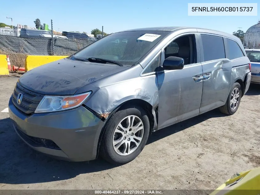 2012 Honda Odyssey Ex-L VIN: 5FNRL5H60CB015737 Lot: 40464237