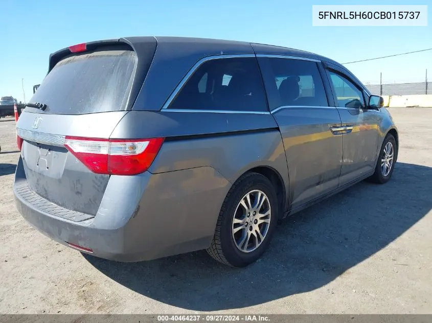 5FNRL5H60CB015737 2012 Honda Odyssey Ex-L