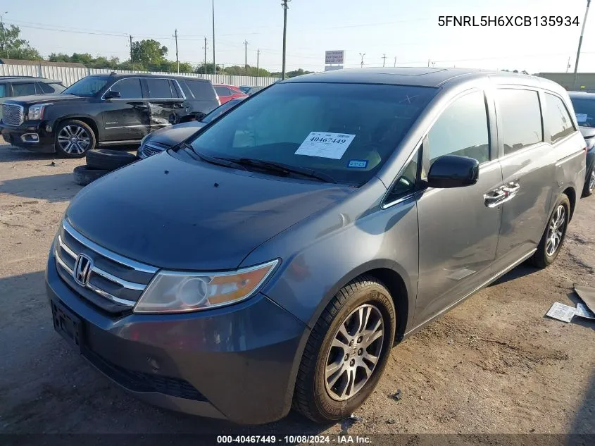 2012 Honda Odyssey Exl VIN: 5FNRL5H6XCB135934 Lot: 40467449