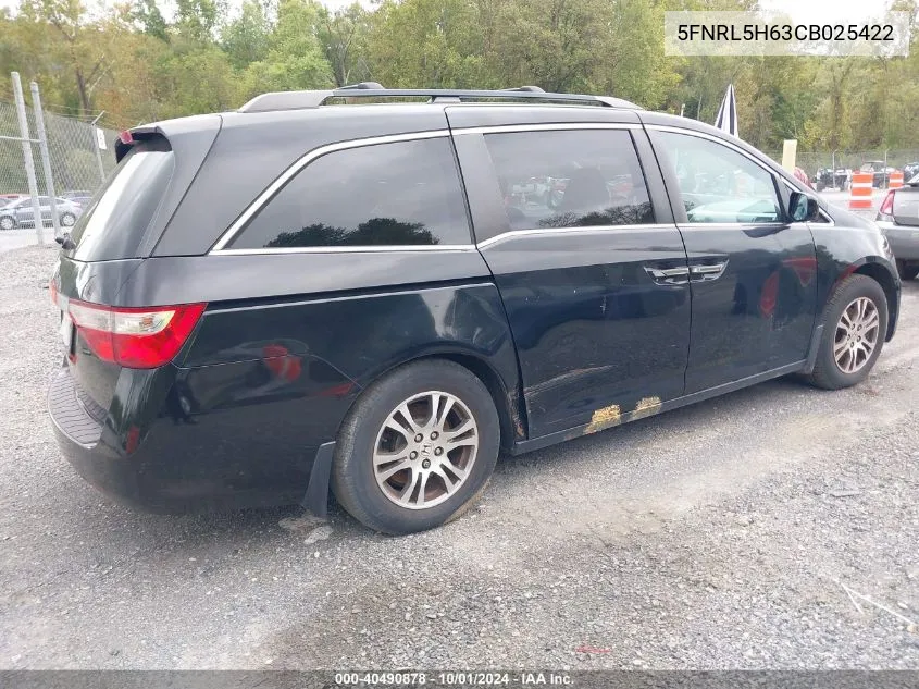 2012 Honda Odyssey Ex-L VIN: 5FNRL5H63CB025422 Lot: 40490878