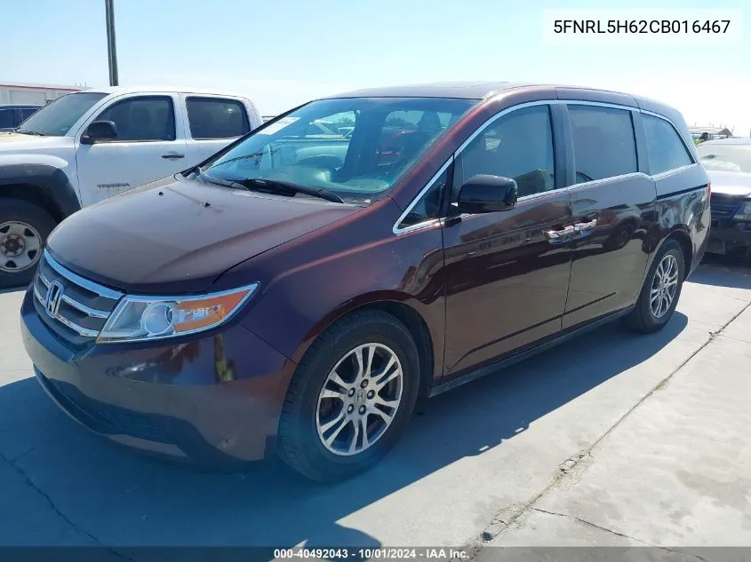 2012 Honda Odyssey Ex-L VIN: 5FNRL5H62CB016467 Lot: 40492043