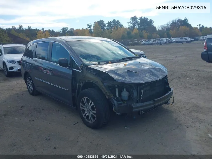 2012 Honda Odyssey Ex-L VIN: 5FNRL5H62CB029316 Lot: 40583899