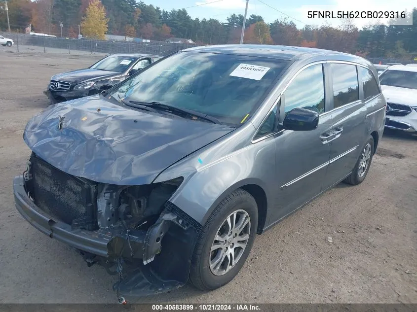 2012 Honda Odyssey Ex-L VIN: 5FNRL5H62CB029316 Lot: 40583899