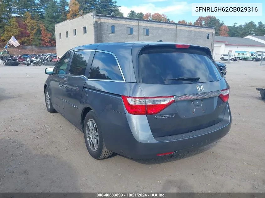 5FNRL5H62CB029316 2012 Honda Odyssey Ex-L