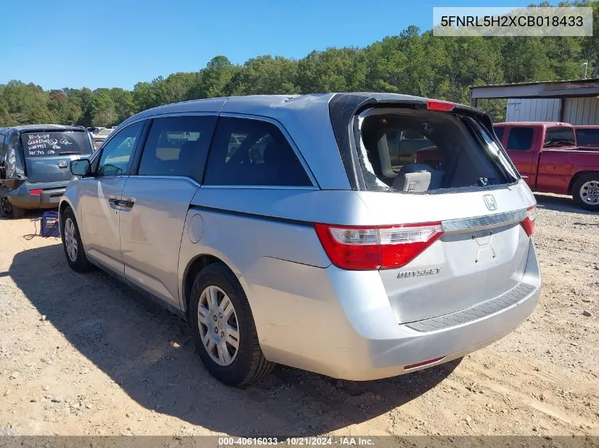 2012 Honda Odyssey Lx VIN: 5FNRL5H2XCB018433 Lot: 40616033