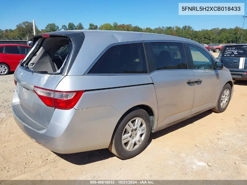 2012 Honda Odyssey Lx VIN: 5FNRL5H2XCB018433 Lot: 40616033