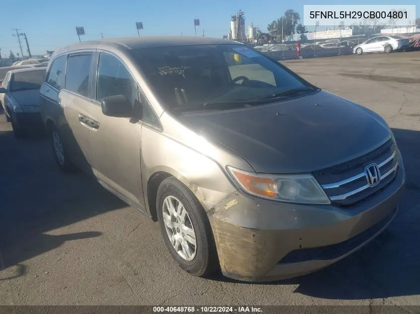 2012 Honda Odyssey Lx VIN: 5FNRL5H29CB004801 Lot: 40648768