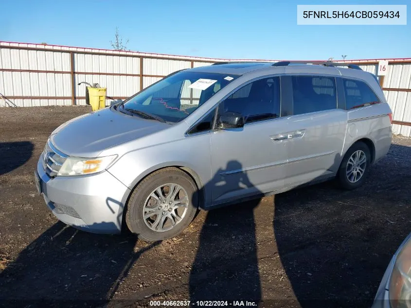 2012 Honda Odyssey Ex-L VIN: 5FNRL5H64CB059434 Lot: 40662637