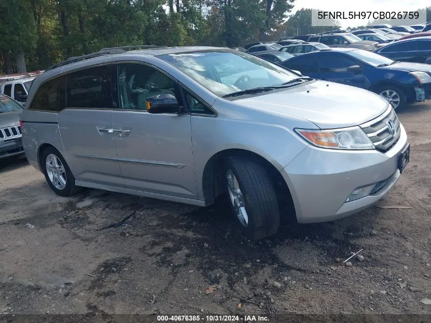 2012 Honda Odyssey Touring/Touring Elite VIN: 5FNRL5H97CB026759 Lot: 40676385