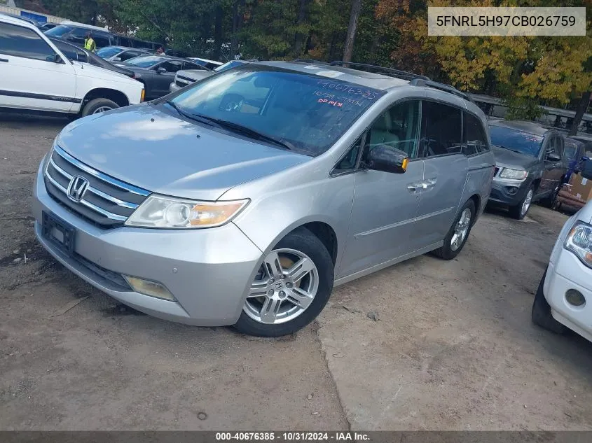 2012 Honda Odyssey Touring/Touring Elite VIN: 5FNRL5H97CB026759 Lot: 40676385