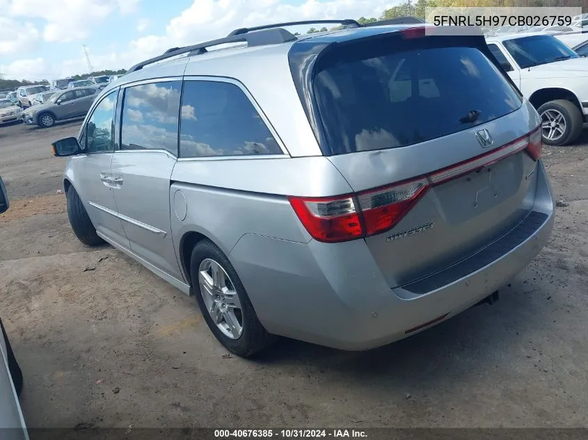 2012 Honda Odyssey Touring/Touring Elite VIN: 5FNRL5H97CB026759 Lot: 40676385