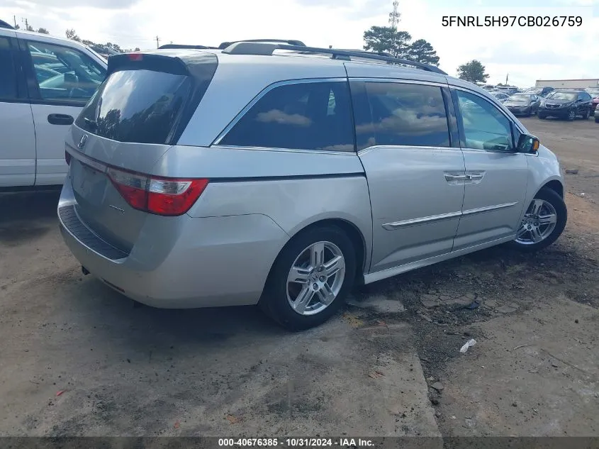 2012 Honda Odyssey Touring/Touring Elite VIN: 5FNRL5H97CB026759 Lot: 40676385